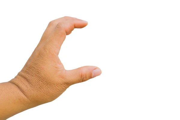Mano izquierda del hombre asiático sosteniendo tarjeta invisible aislado sobre fondo blanco —  Fotos de Stock
