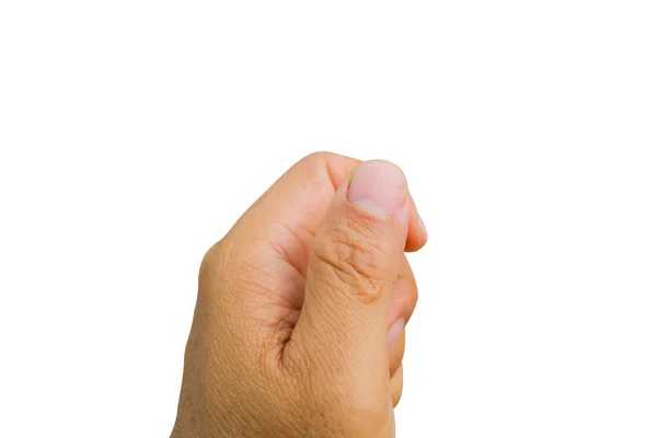 Levá ruka Asiat drží neviditelné kartu izolovaných na bílém pozadí — Stock fotografie