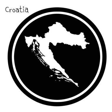 vektör resimde beyaz siyah çemberin üzerinde beyaz arka plan üzerinde izole Hırvatistan Haritası