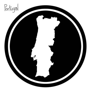 vektör çizim beyaz siyah çemberin üzerinde beyaz arka plan üzerinde izole Portekiz Haritası