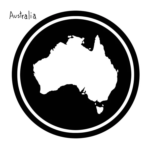 Vektorillustration weiße Karte von Australien auf schwarzem Kreis, isoliert auf weißem Hintergrund — Stockvektor