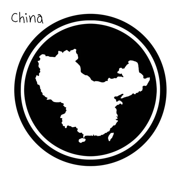 Vector illustratie witte kaart van China op zwarte cirkel, geïsoleerd op witte achtergrond — Stockvector