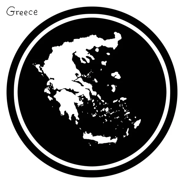 Ilustração vetorial mapa branco de Grécia em círculo preto, isolado em fundo branco — Vetor de Stock