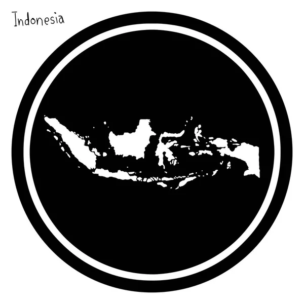 Gambar vektor peta putih Indonesia pada lingkaran hitam, terisolasi pada latar belakang putih - Stok Vektor