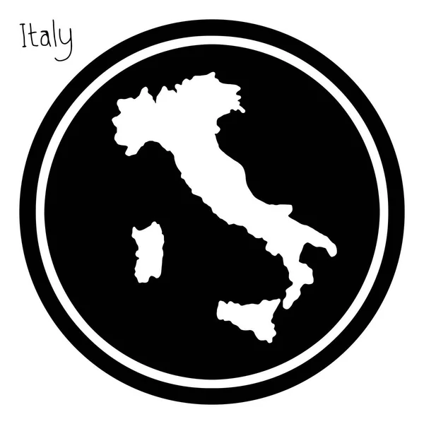 Vektör çizim beyaz siyah çemberin üzerinde beyaz arka plan üzerinde izole İtalya Haritası — Stok Vektör