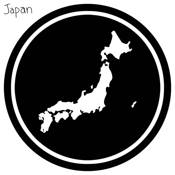 Ilustração vetorial mapa branco de Japão em círculo preto, isolado em fundo branco — Vetor de Stock