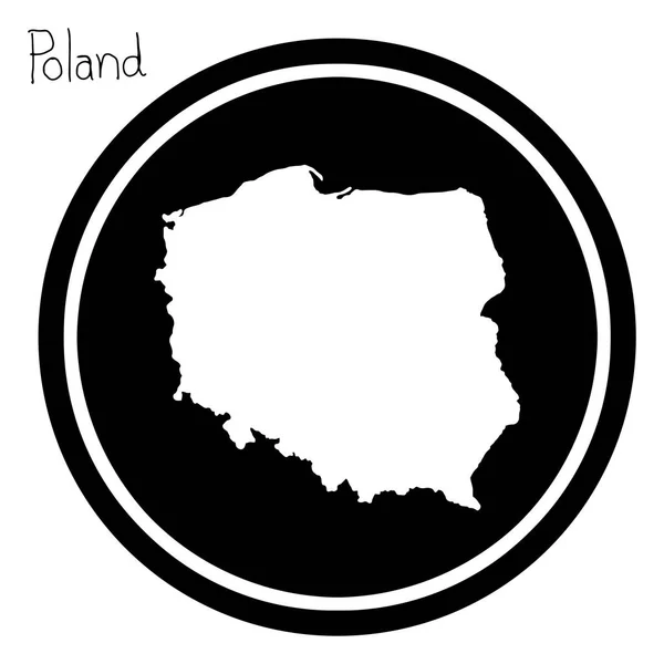 Wektor biały ilustracja mapa Polski na czarny okrąg, na białym tle — Wektor stockowy