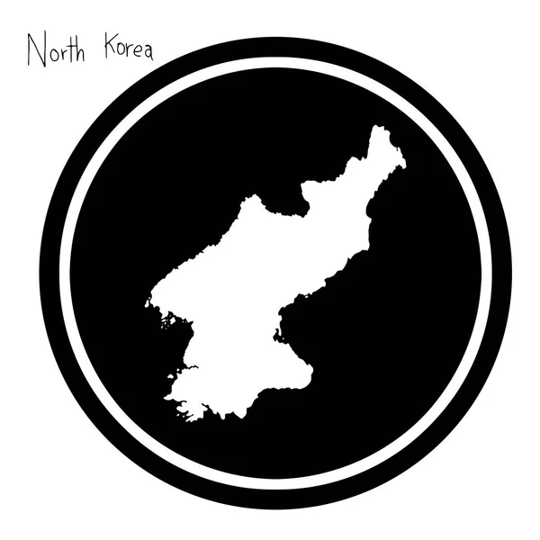 Ilustração vetorial mapa branco de Coreia do Norte em círculo preto, isolado em fundo branco —  Vetores de Stock