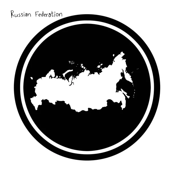 Vector illustration white map of Russian Federation on black circle, isolated on white background — Stock Vector