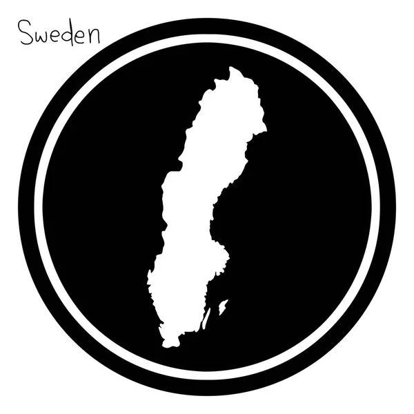 Vektorové ilustrace bílá mapa Švédska na černý kruh, izolované na bílém pozadí — Stockový vektor