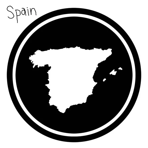 Ilustração vetorial mapa branco de Espanha em círculo preto, isolado em fundo branco — Vetor de Stock