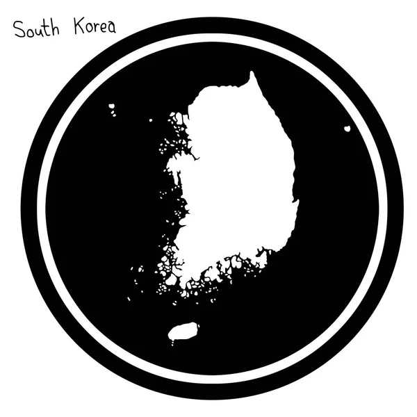 Ilustração vetorial mapa branco de Coreia do Sul em círculo preto, isolado em fundo branco —  Vetores de Stock