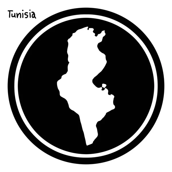 Vector ilustración mapa blanco de Túnez en círculo negro, aislado sobre fondo blanco — Vector de stock