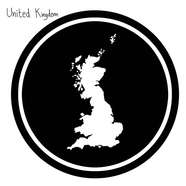 Vektor Illustration weiße Karte des vereinigten Königreichs auf schwarzem Kreis, isoliert auf weißem Hintergrund — Stockvektor