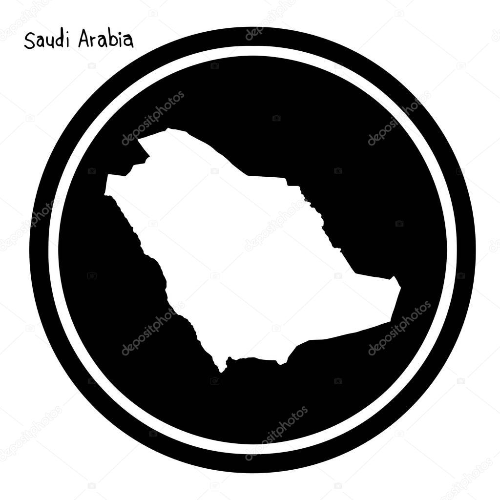 vector illustration white map of Saudi Arabia on black circle, isolated on white background