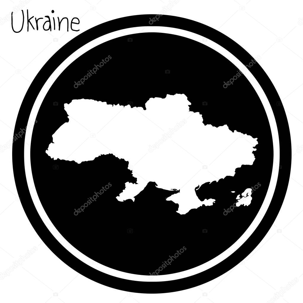 vector illustration white map of Ukraine on black circle, isolated on white background
