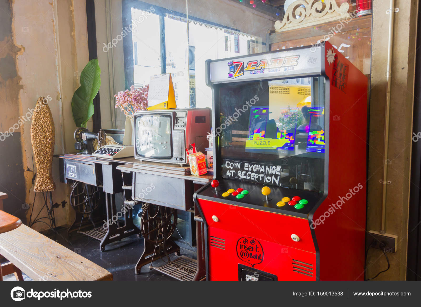 BANGKOK, THAILAND MAY 1 red vintage arcade machine with two