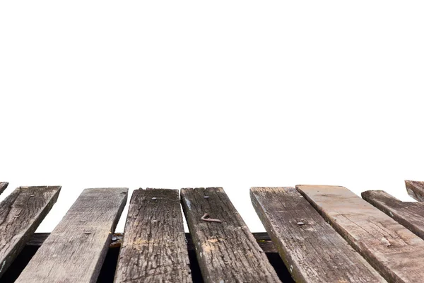 Alt vintage Perspektive braun Holzboden isoliert auf weißem Hintergrund — Stockfoto