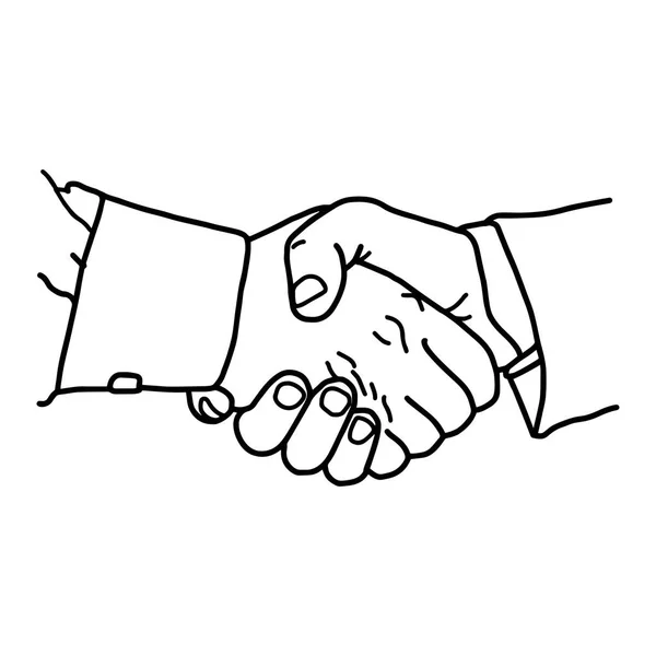 Apretón de manos de negocios - ilustración vectorial bosquejo dibujado a mano con líneas negras, aislado sobre fondo blanco — Vector de stock