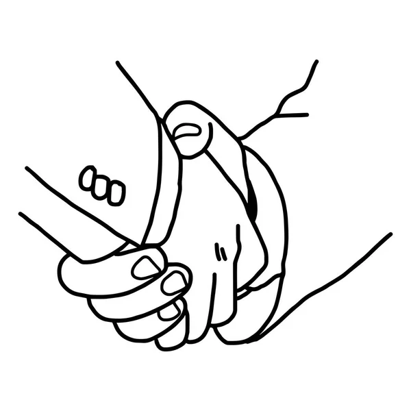 Cerrar dos empresarios estrechando las manos - ilustración vectorial bosquejo mano dibujada con líneas negras, aislado sobre fondo blanco — Archivo Imágenes Vectoriales