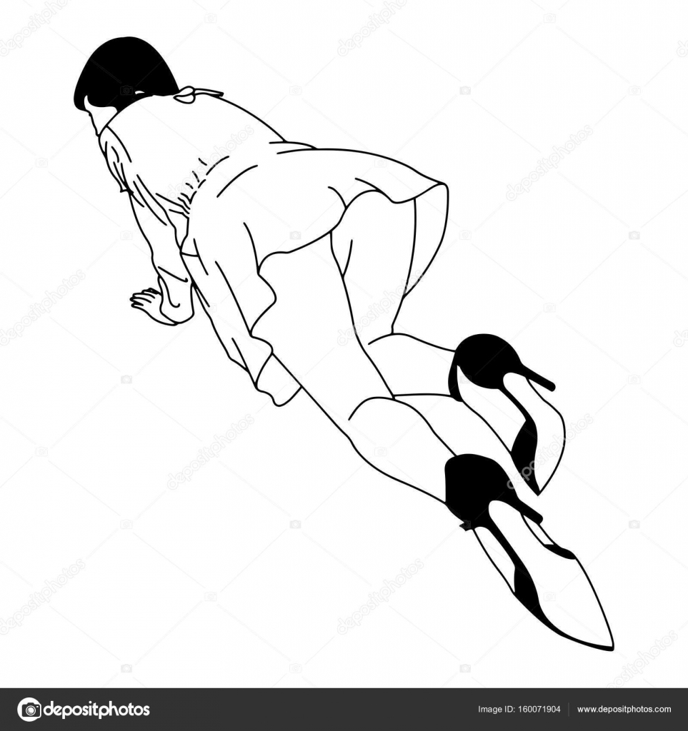 Outline sexy kneeling woman from the back with black high heel shoes