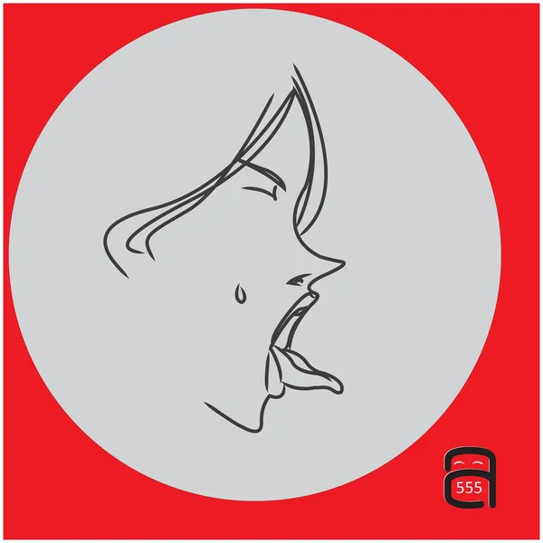 Mujer mostrando lengua o lamiendo algo - esquema de ilustración vectorial esbozo aislado sobre fondo gris — Archivo Imágenes Vectoriales