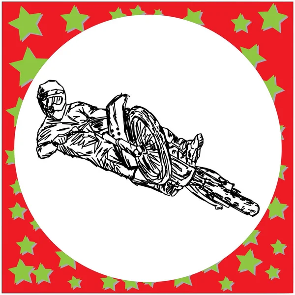 Motocross piloto extremo em um salto de moto - ilustração vetorial esboço mão desenhada com linhas pretas, isolado no fundo branco — Vetor de Stock