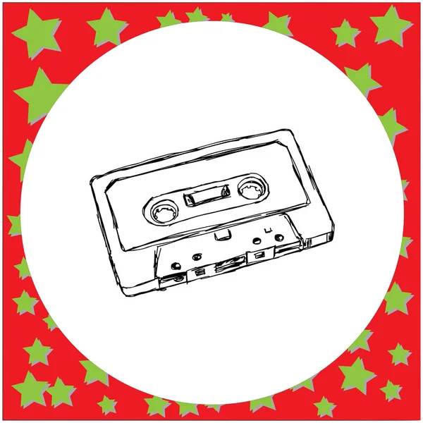 Conpact audio cassette cinta vectorial ilustración boceto dibujado a mano con líneas negras, aislado sobre fondo blanco. concepto retro vintage — Vector de stock