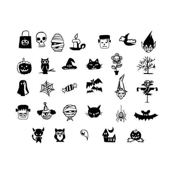 Iconos de Halloween garabato dibujado a mano con ilustración vectorial líneas negras — Archivo Imágenes Vectoriales
