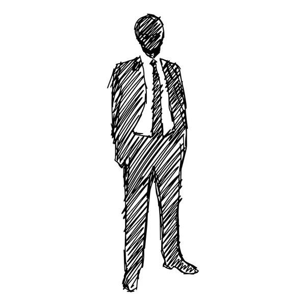 Silhouette businessman with black lines vector illustration sketch hand drawn, isolated on white background — Stock Vector