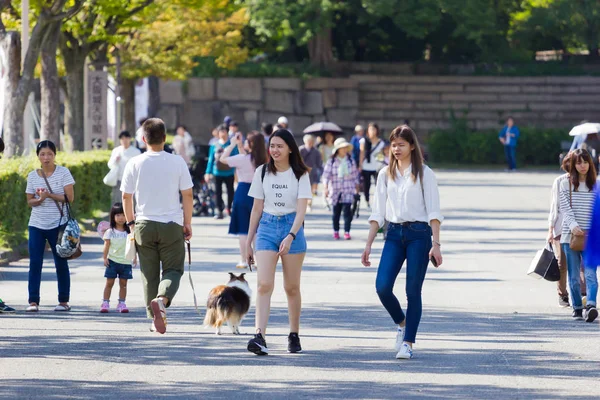 Osaka, Japonya - 18 Eylül: kimliği belirsiz Asyalı insanlar üzerinde 18 Eylül 2017 Japonya'nın Osaka, Osaka kale Parkı ziyaret.