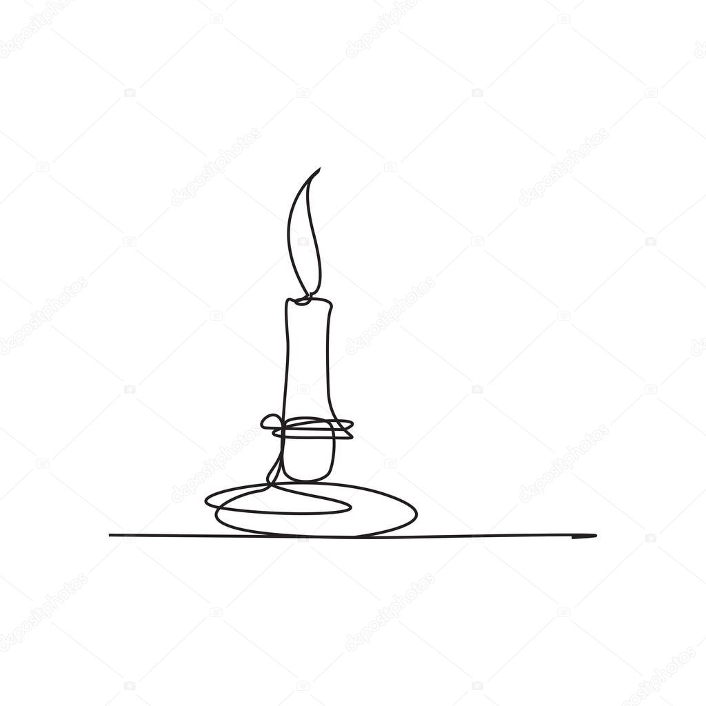 candle - black one continuous line drawing vector illustration isolated on white background