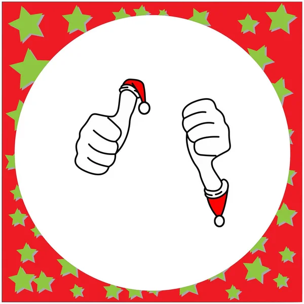 Polegares para cima e polegares para baixo com Papai Noel chapéu vermelho vetor ilustração isolada no fundo branco —  Vetores de Stock
