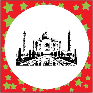 Beyaz arka plan üzerinde siyah 8 bitlik Taj Mahal vektör illüstrasyon izole