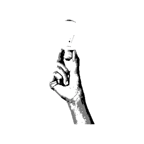 Svart 8-bitars högra hand håller glödlampa vektorillustration isolerade på vit bakgrund — Stock vektor