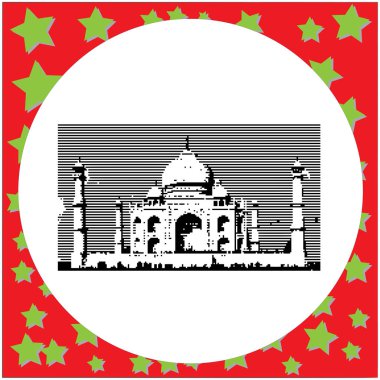 Beyaz arka plan üzerinde siyah 8 bitlik Taj Mahal vektör illüstrasyon izole