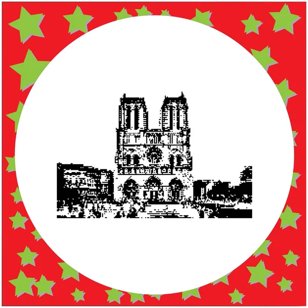 Cattedrale nera di Notre Dame a 8 bit sull'Ile de la Cite a Parigi, Francia illustrazione vettoriale isolata su sfondo bianco — Vettoriale Stock