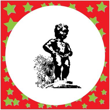 Brüksel Belçika vektör illüstrasyon izole beyaz arka plan üzerinde siyah 8-bit Manneken Pis heykeli