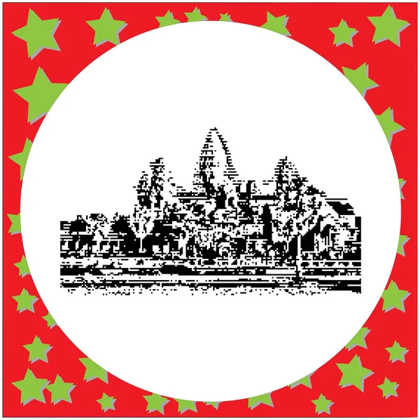 Illustration vectorielle Angkor Wat 8 bits noire isolée sur fond blanc — Image vectorielle