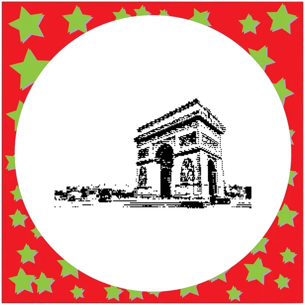 Arc de Triomphe 8 bits noir à Paris Illustration vectorielle isolée sur fond blanc — Image vectorielle