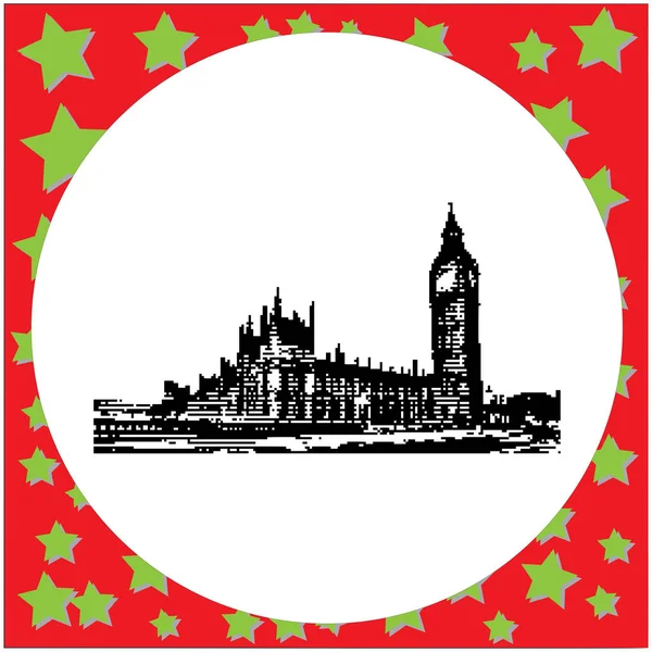 Negro 8-bit Big Ben Reloj Torre y la casa del Parlamento en la ciudad de Westminster, Londres Inglaterra Reino Unido vector ilustración aislado sobre fondo blanco — Archivo Imágenes Vectoriales