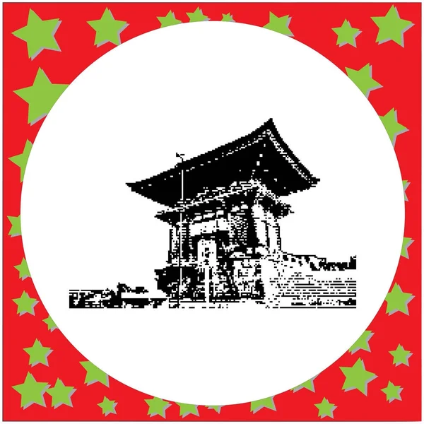 Negro de 8 bits de dos pisos Pagoda en Kiyomizu Dera templo budista el hito de Kyoto, Japón vector ilustración aislado sobre fondo blanco — Archivo Imágenes Vectoriales