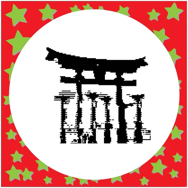 Preto 8-bit Miyajima Hiroshima Japão no portão flutuante de Itsukushima Santuário ilustração vetorial isolado no fundo branco —  Vetores de Stock