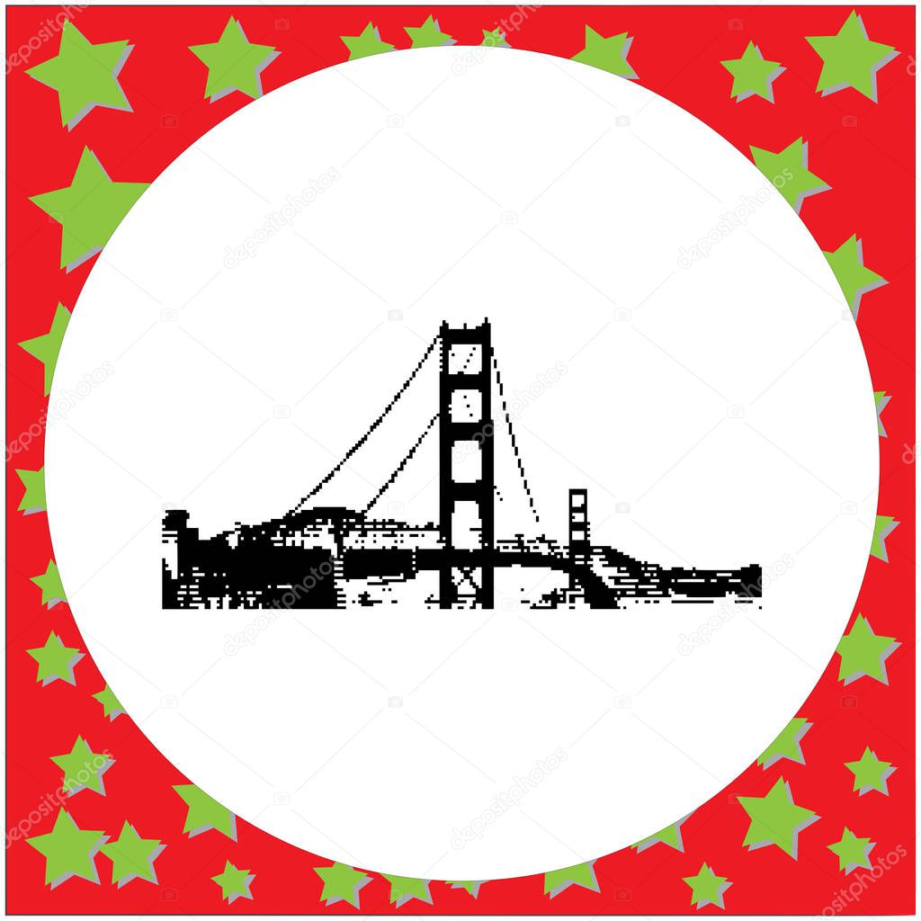 black 8-bit Golden Gate Bridge in San Francisco, California, USA vector illustration isolated on white background
