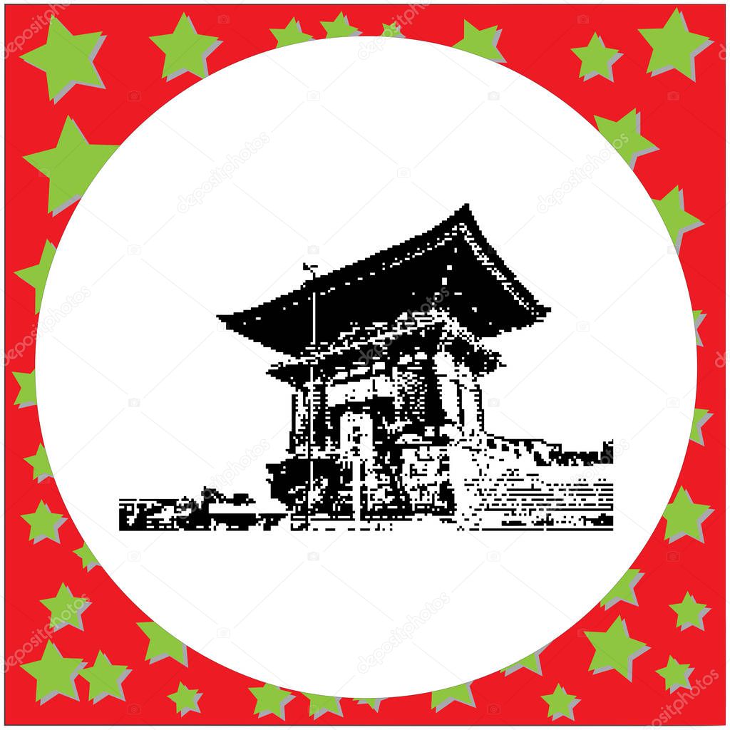 black 8-bit two Storey Pagoda in Kiyomizu Dera Buddhist Temple the landmark of Kyoto, Japan vector illustration isolated on white background