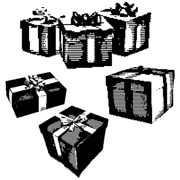 Set nero a 8 bit di gife box con illustrazione vettoriale a nastro isolato su sfondo bianco — Vettoriale Stock