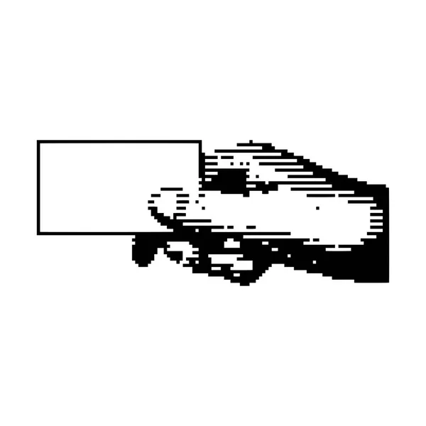 Svart 8-bitars högra hand håller tomt kort vektorillustration isolerade på vit bakgrund — Stock vektor