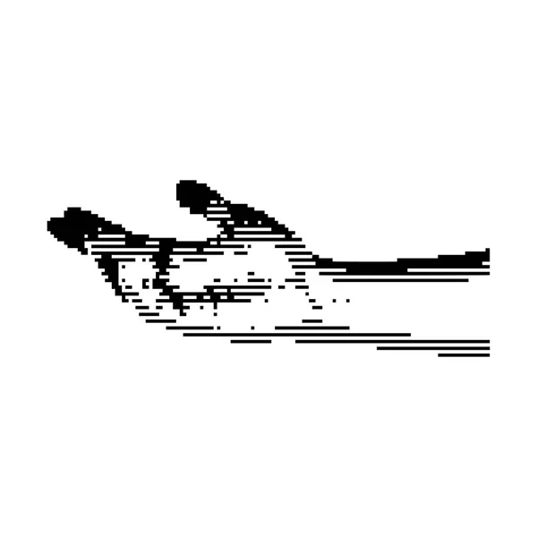 Siyah 8-bit insan eli vektör çizim yatay çizgili beyaz arka plan üzerinde izole — Stok Vektör