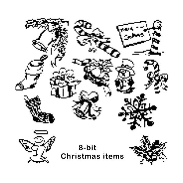 Svart 8-bitars julartiklar vektor illustration isolerade på vit bakgrund — Stock vektor