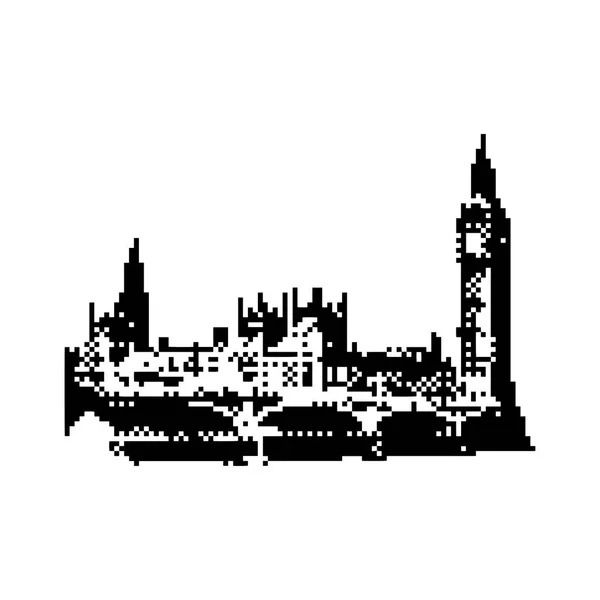 Torre del Reloj Big Ben y la casa del Parlamento en la ciudad de Westminster, Londres Inglaterra Reino Unido 8 bit ilustración pixel arte minimalista vectorial aislado sobre fondo blanco — Archivo Imágenes Vectoriales